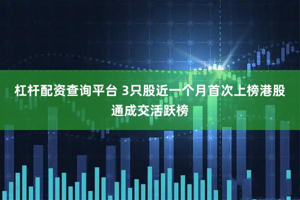 杠杆配资查询平台 3只股近一个月首次上榜港股通成交活跃榜